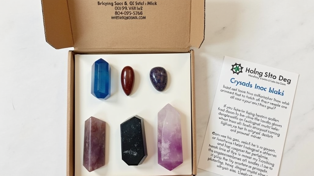 Well-packaged crystal set from HealingCrystals.com with individual stones and info cards